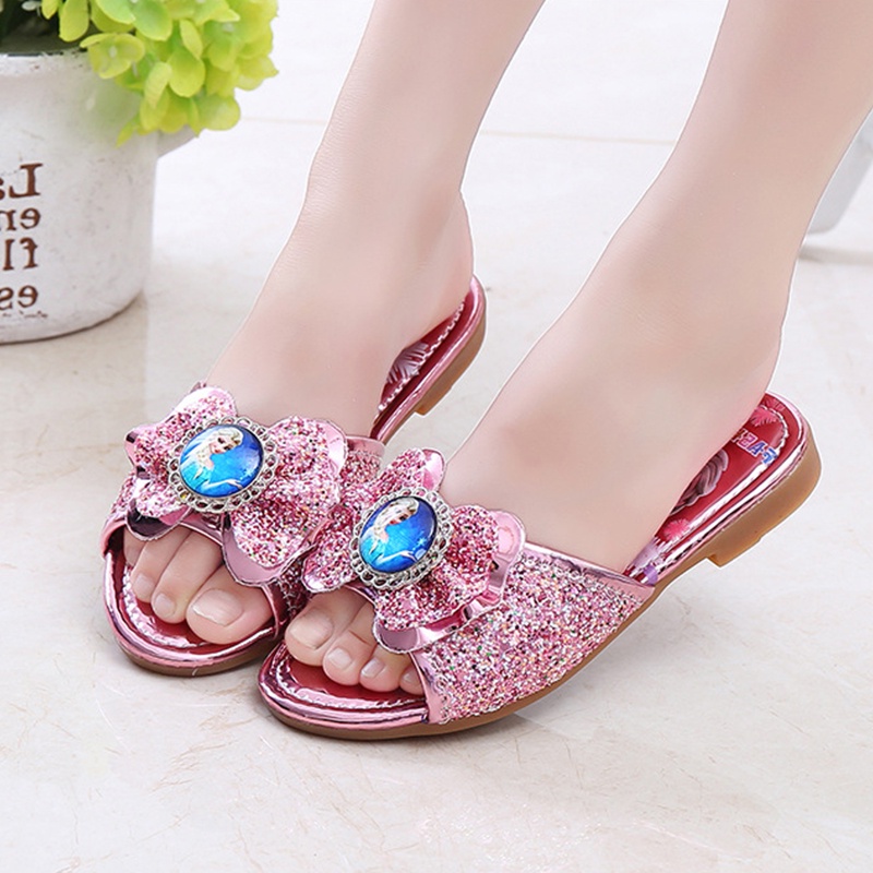 Dép Đế Bằng Đính Đá Hình Công Chúa Elsa Xinh Xắn Cho Bé Gái