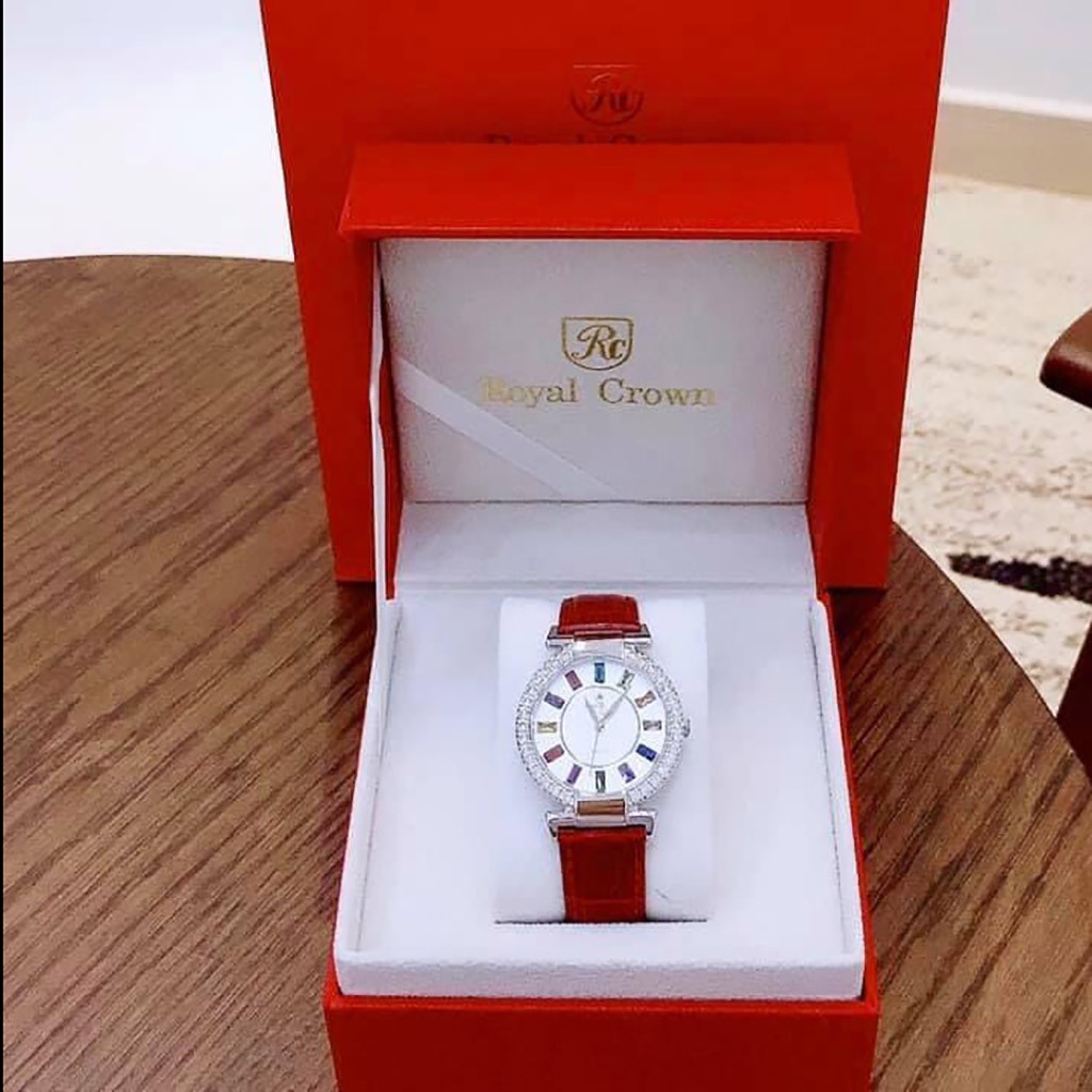 Đồng hồ nữ Royal crown 4640 mặt tròn đính đá dây da cao cấp - Bảo Hành 12 Tháng