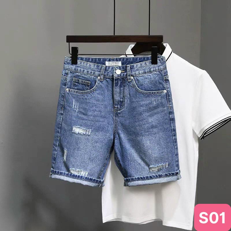 Quần short đùi jean nam xanh đậm không rách gối chất bò cao cấp co dãn 4 chiều cực đẹp, quần rin nam HD34