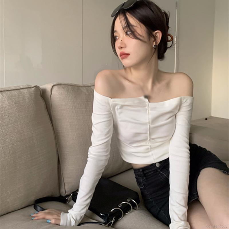 Áo thun tay dài hở vai dáng ôm cho nữ