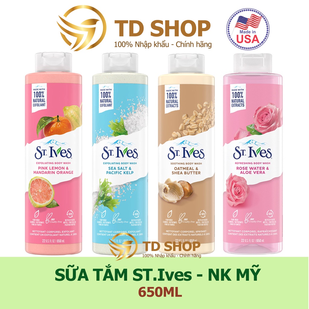 [NK Mỹ] Sữa tắm St.Ives 650ml Cam chanh I Yến Mạch I Muối biển I Hoa hồng tẩy tế bào chết nhập khẩu Mỹ - TD Shop | BigBuy360 - bigbuy360.vn