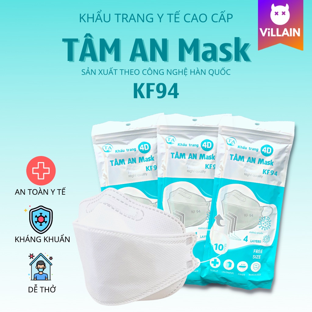 Khẩu Trang KF94 Hàn Quốc Kháng Khuẩn Lọc Bụi Mịn 4 Lớp Chuẩn Y Tế