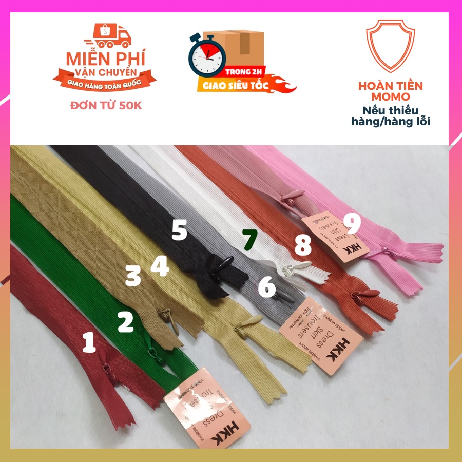 Dây kéo giọt nước trắng đen 25/40/50/60cm | Tiệm May Bí Ngô