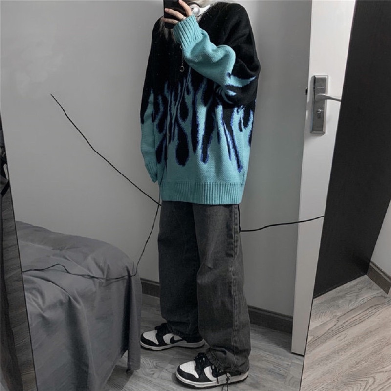 TKLIHN Áo len hai màu Ulzzang hoạ tiết ngọn lửa HOT FASHIONITA 2021 KÈM ẢNH THẬT Ở CUỐI