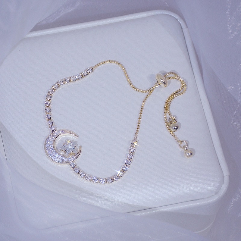 Vòng đeo tay mạ đồng khảm đá zircon hình sao / mặt trăng cá tính hợp thời trang cho phái nữ