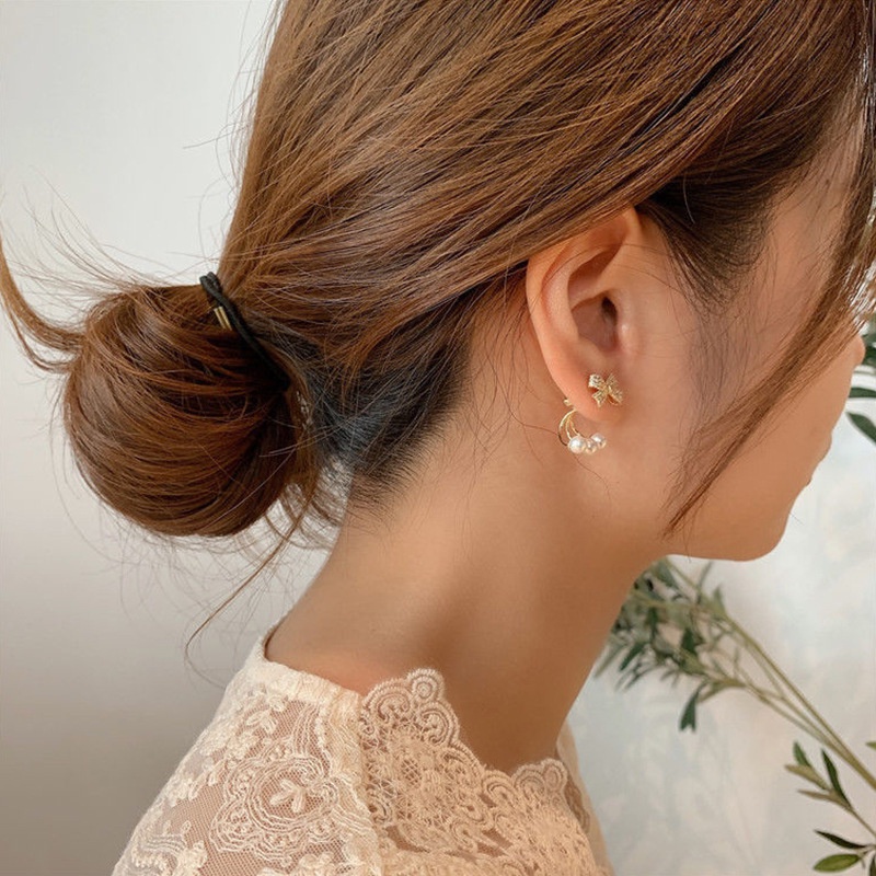 Bông Tai Hình Nơ Đính Ngọc Trai Lấp Lánh Phong Cách Hàn Quốc Cho Nữ