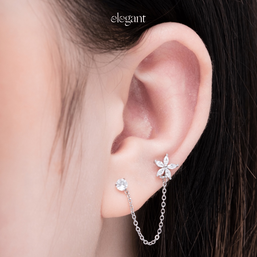 Khuyên tai xích đá CRYSTAL CHAIN SLIM FLOWER Elegant