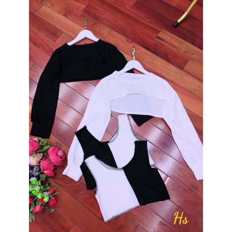 Sét hai món croptop phối trắng đen HSU0521