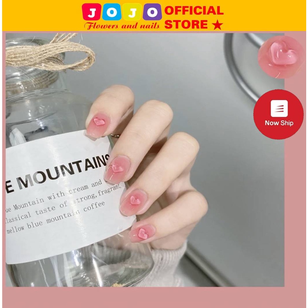 24 móng tay giả thiết kế hồng đính thạch trái tim sang chảnh Jojo Z87 móng giả nailbox rẻ đẹp thời trang kèm keo