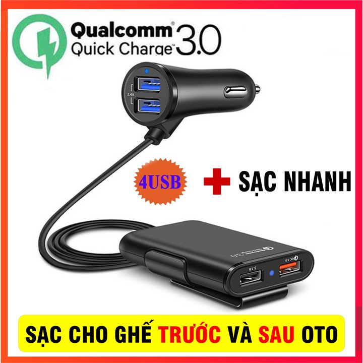 Tẩu Sạc Xe Hơi 4 cổng USB (Hỗ Trợ Sạc Nhanh)