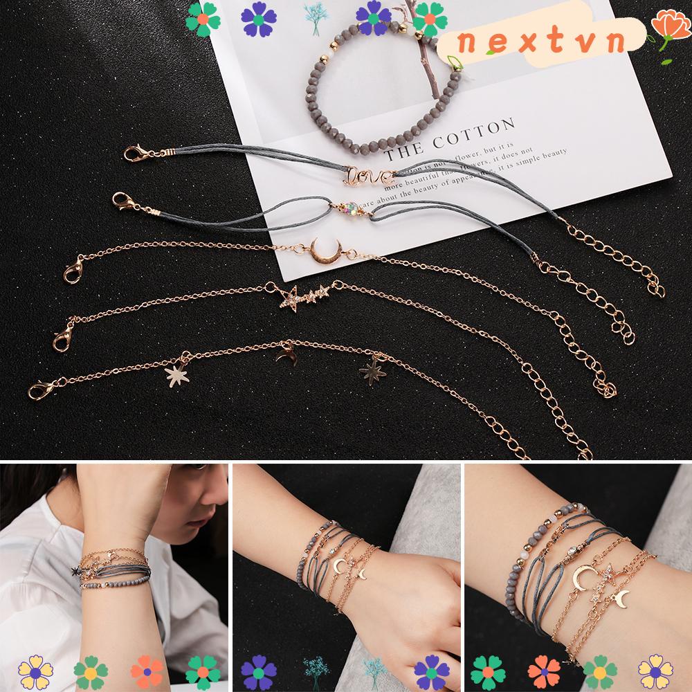 Set 6 Vòng Tay Kim Loại Phong Cách Retro Cho Nữ