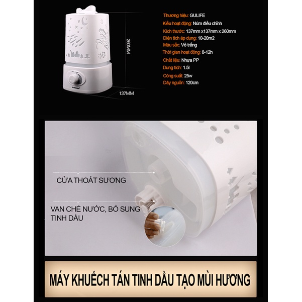 Máy Xông Tinh Dầu Hồ Điệp Vuông 1500ml GULIFE-MKTHD99, Kèm Quà Tặng, Cân Bằng Độ Ẩm &amp; Làm Thơm Phòng  – BH 12 Tháng