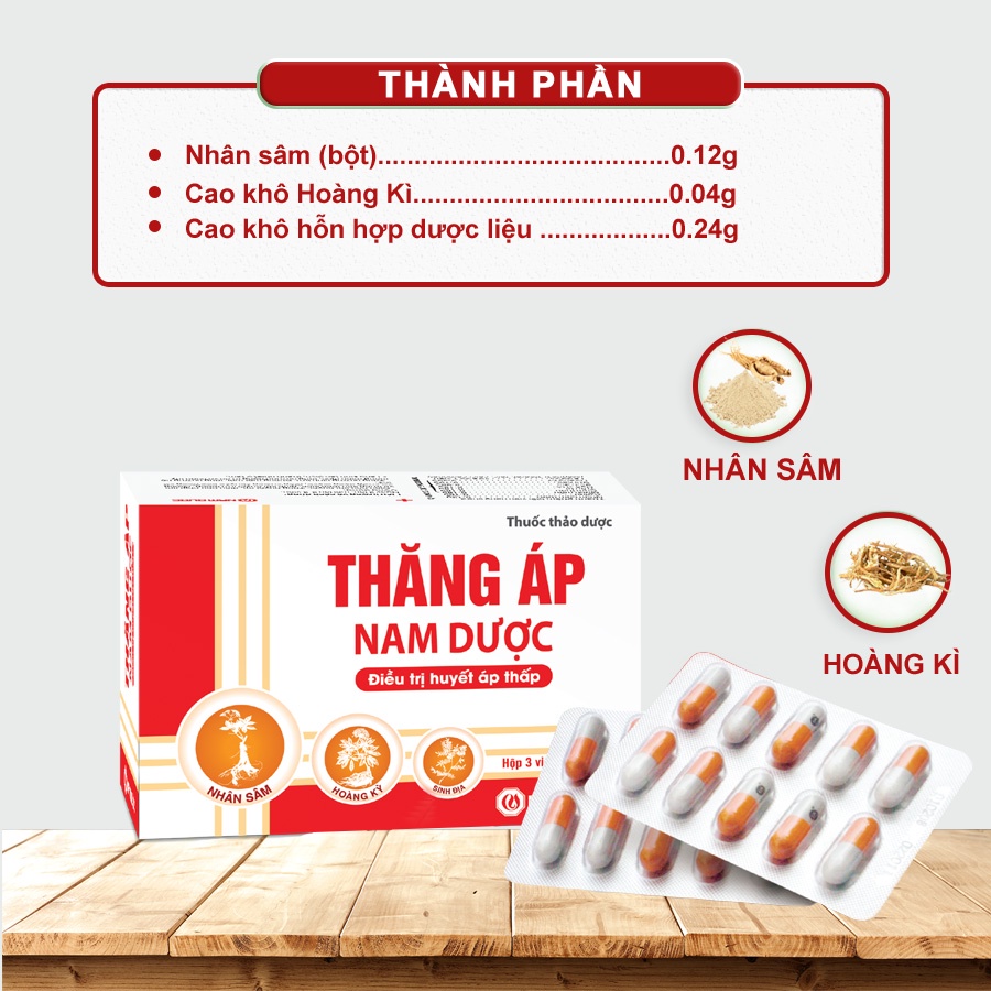 Viên uống Thăng Áp Nam Dược, thành phần thảo dược giúp điều hòa nhịp tim, tăng huyết áp, giảm mệt mỏi hộp 30 viên TA3