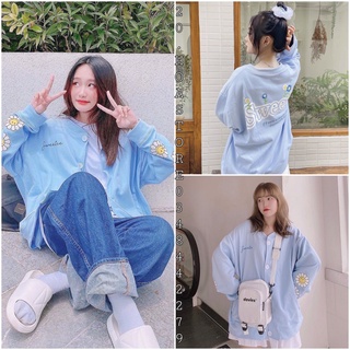 ÁO KHOÁC NỈ CADIGAN SWEETIE XANH DƯƠNG - ÁO NỈ CÚC CÀI HOA CÚC MẶT CƯỜI