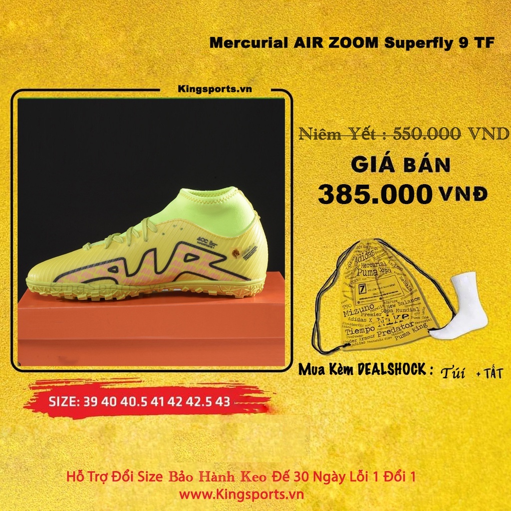 Giày đá bóng nam cao cổ Mercurial Superfly 9 Air Zoom, giày đá banh cỏ nhân tạo