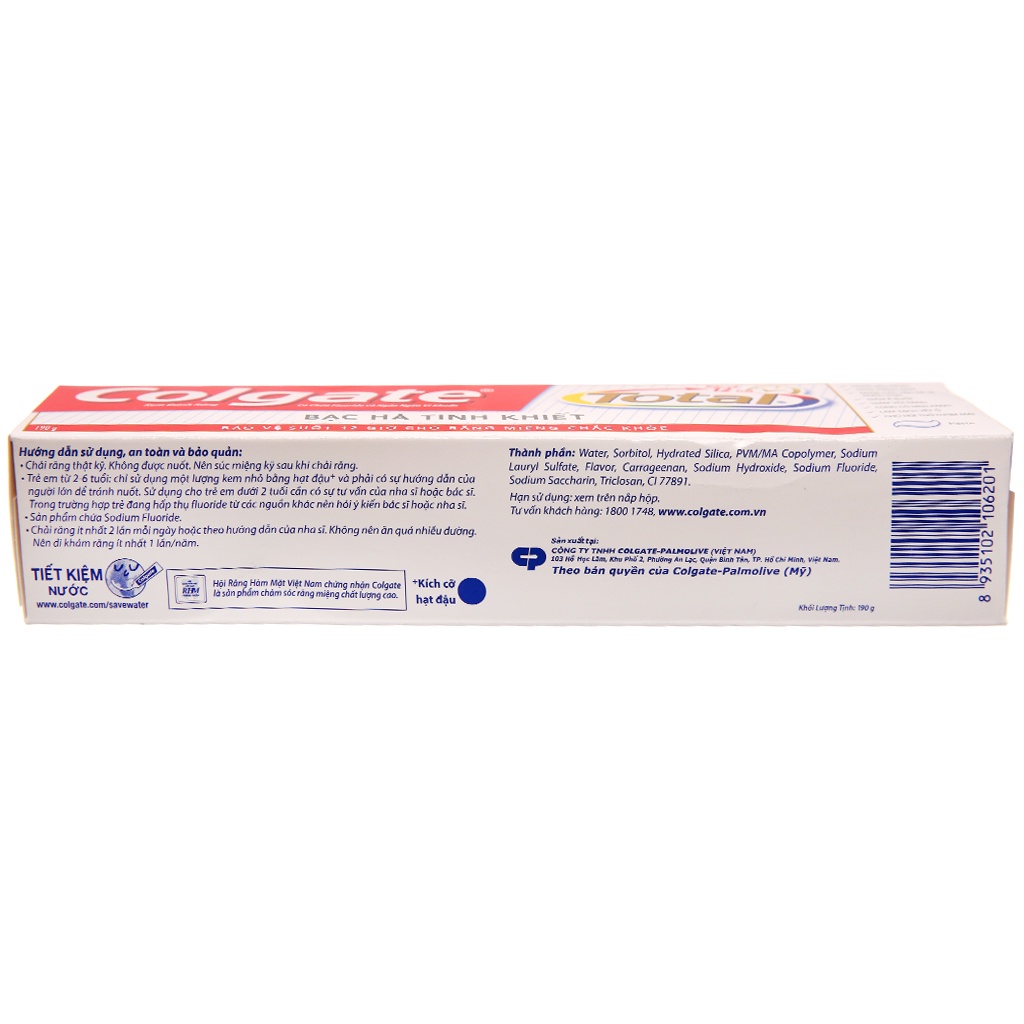 Kem đánh răng Colgate Total Bạc Hà Sạch hiệu quả giảm chảy máu nướu 190g