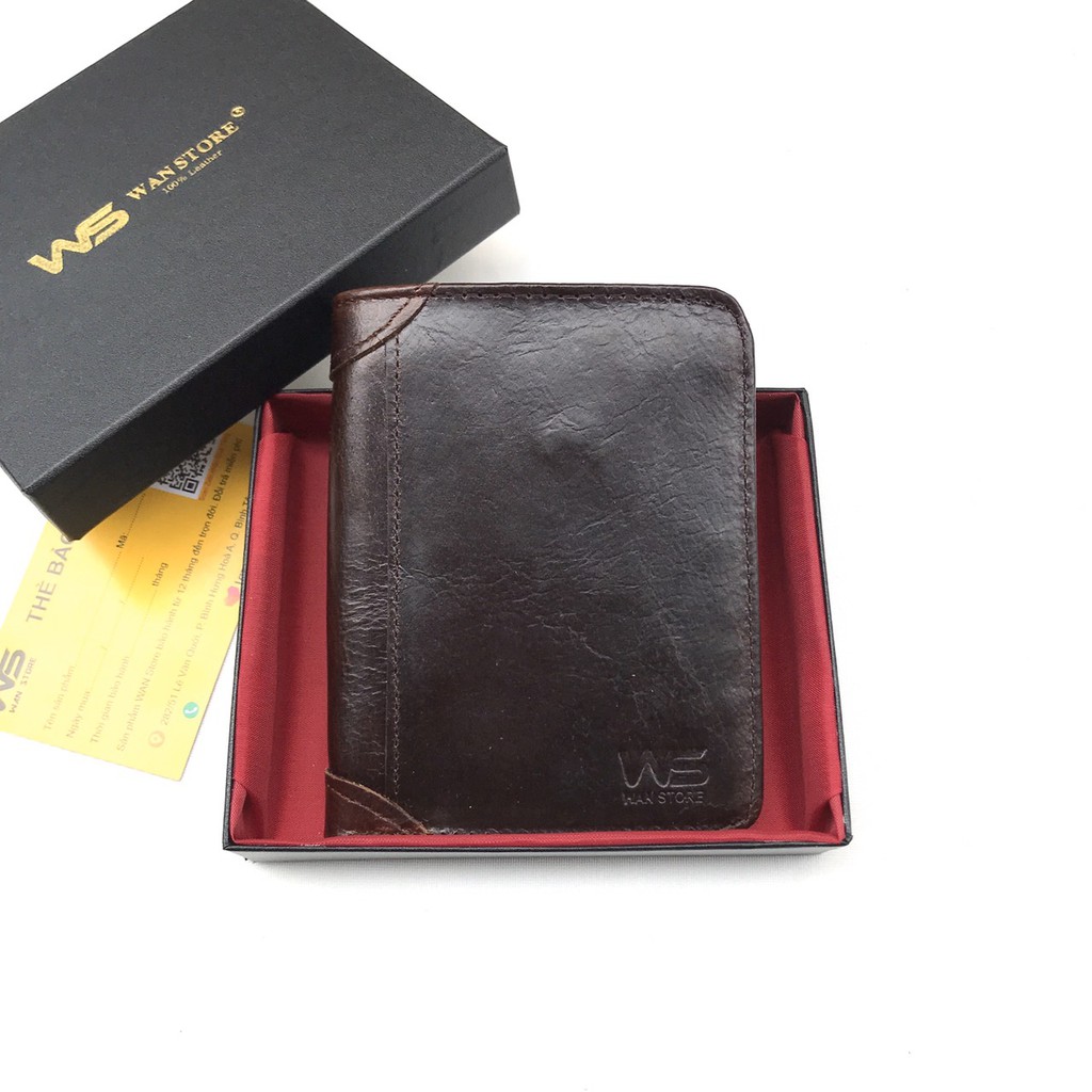 Bóp ví nam WAN da bò 100% Pullup W13 chính hãng - Kèm hộp sang trọng (có phiếu bảo hành) - Wan Store