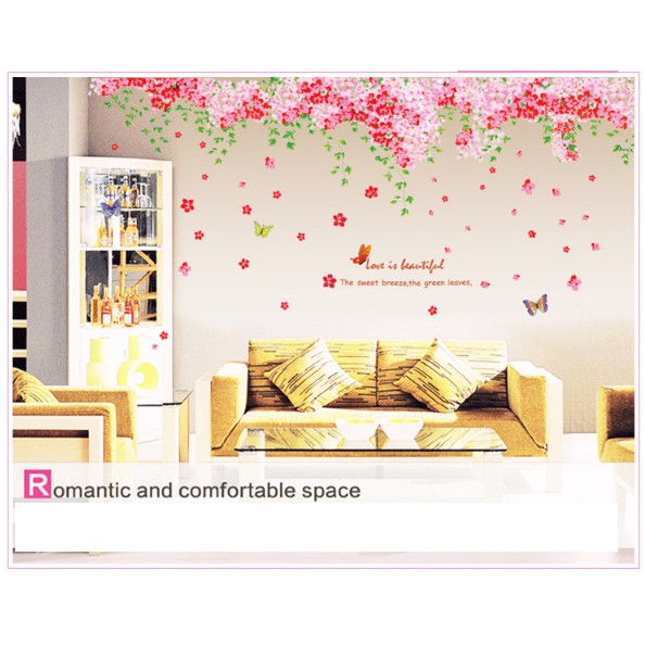 Decal trang trí tường - Dàn Hoa Bướm Hồng nhí lãng mạn ( size lớn 2 tấm )