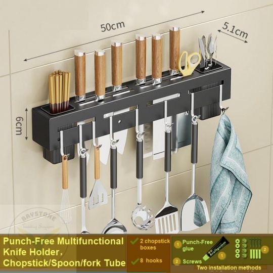 [XÃ KHO] KỆ ĐỰNG DAO KÉO DÁN TƯỜNG VUÔNG, 6 MÓC, 2 MÓC, SƠN TĨNH ĐIỆN [HCM]