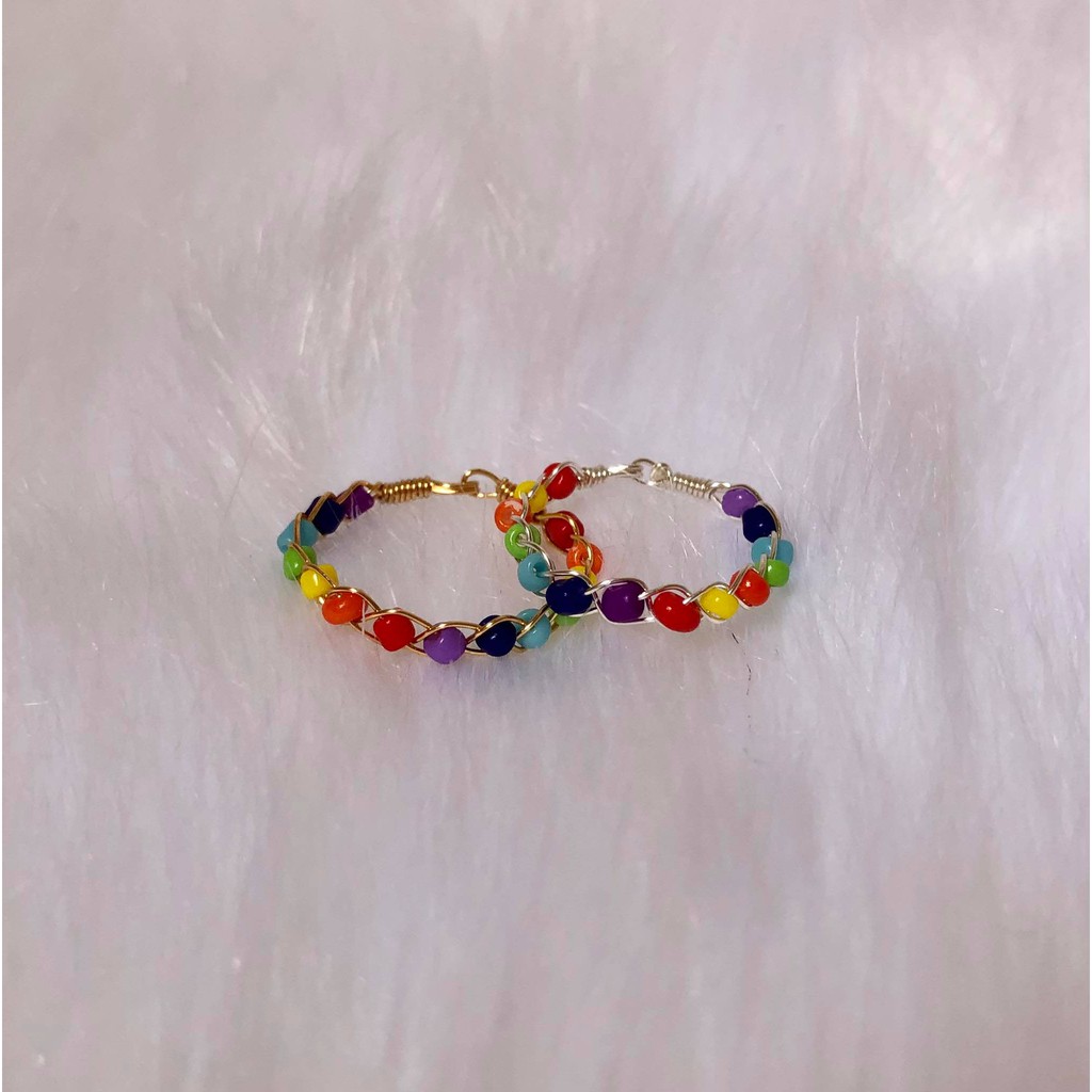 Nhẫn hạt beads cầu vồng handmade trendy mẫu 3
