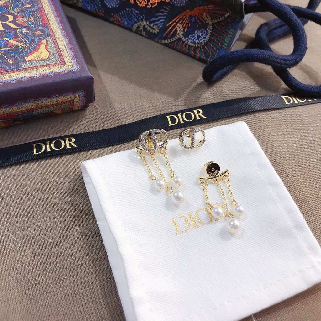 Dior Bông Tai Chữ Cd Đính Đá Ngọc Trai Thời Trang Cho Nữ