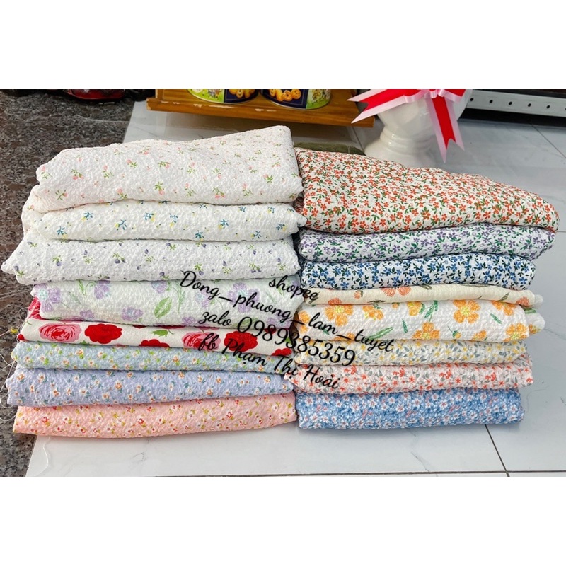 vải cotton đũi nhăn hàn quốc nụ hồng nhí siêu xinh mềm mại co giãn may áo dài,dây cột tóc,áo bra