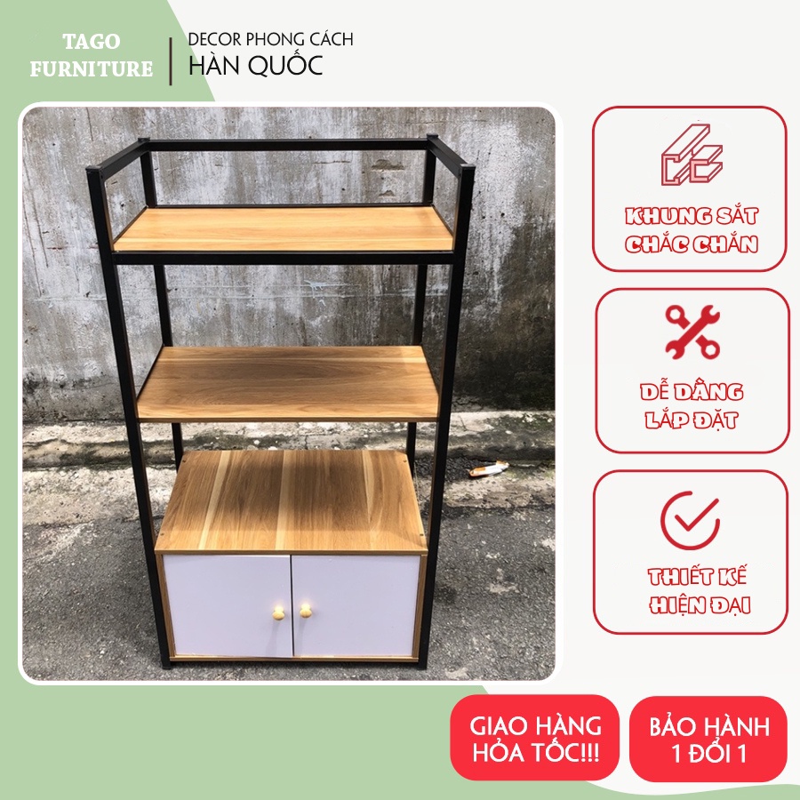 Kệ lò vi sóng 4 tầng, kệ bếp để lò nướng đa năng khung sắt có tủ từ gỗ MDF phủ Melamine 60x35x100 TAGO ND21