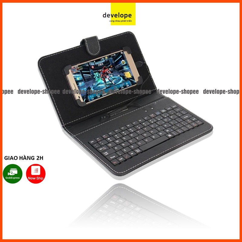 Bao da tích hợp bàn phím cho điện thoại - máy tính bảng 4.5 - 8 inch cho hệ điều hành android (Đen)