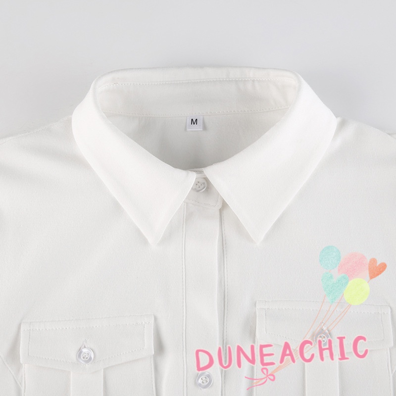 DUNEA Áo sơ mi công sở có túi cổ polo thời trang dành cho nữ