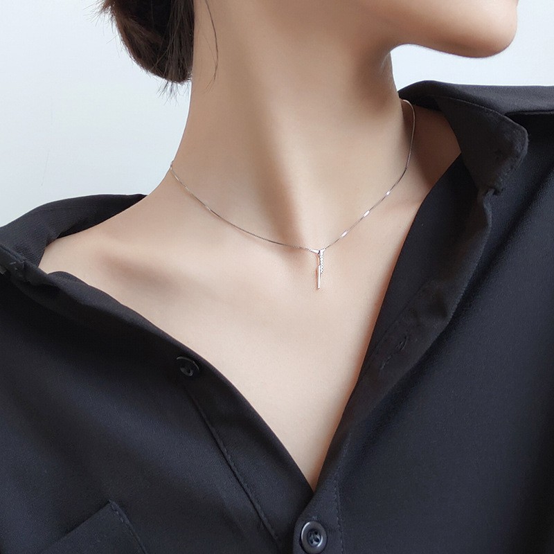 Dây chuyền bạc Ý s925 mặt dây thiết kế hình học bất đối D6450 - AROCH Jewelry