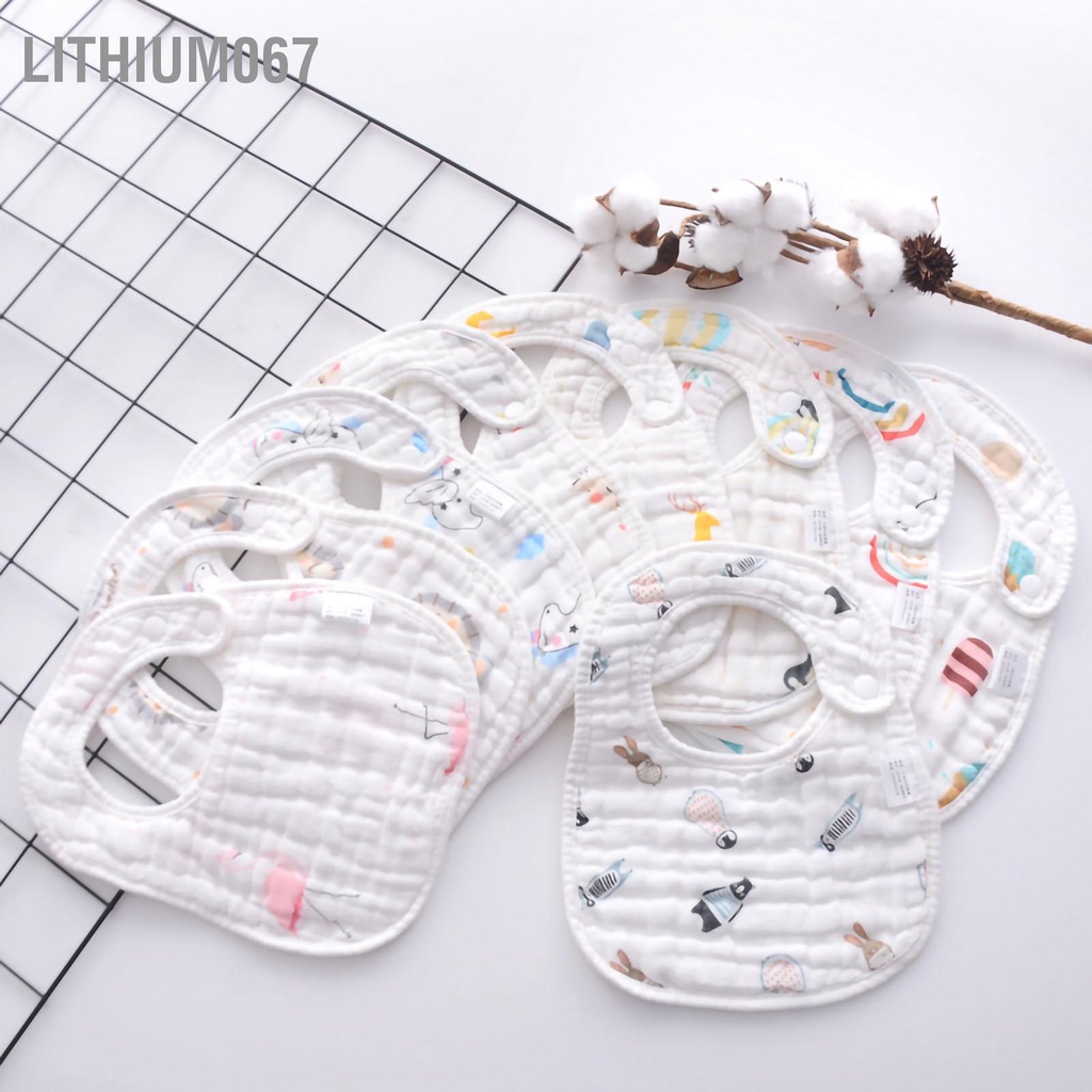 Lithium067 Yếm trẻ em Hình chữ U Bông dễ thương In hoạt hình Snap có thể điều chỉnh Cho ăn miếng đệm nước bọt cho sơ sinh Trẻ mới biết đi