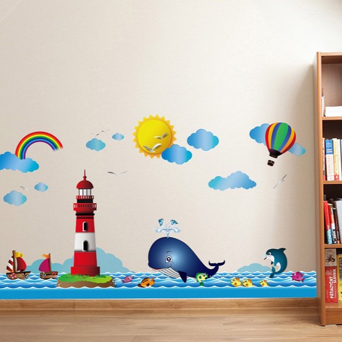 Tranh decal dán tường ĐV BÊN CỬA &amp; SỐ ĐẾM vui đùa - Decal dán tường cho bé