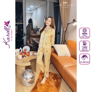 Đồ bộ nữ mặc nhà Jcvcoll - Karoll ANSS.009 chất liệu lụa họa tiết hình gấu