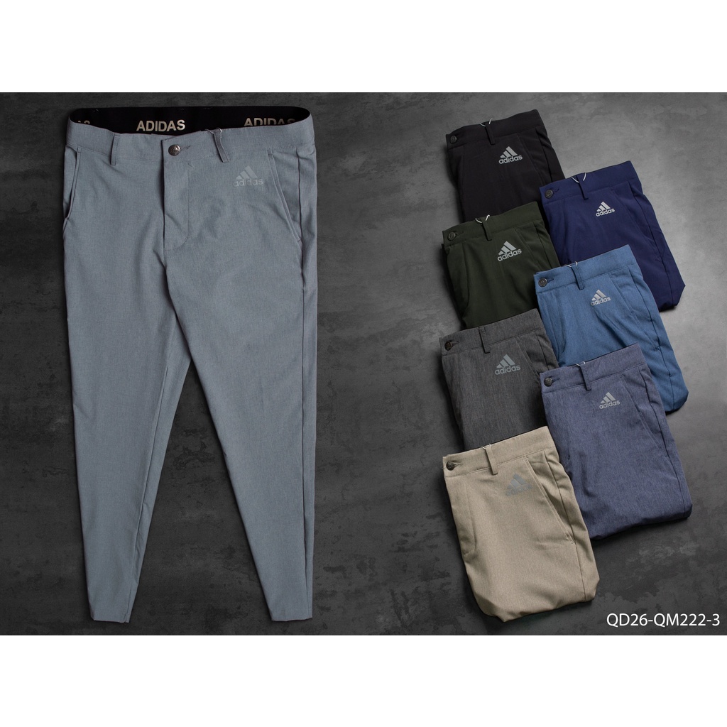 Quần dài golf Adidas xi dãn xịn QD26 - thể thao nam in viền lưng + phối 3 sọc túi