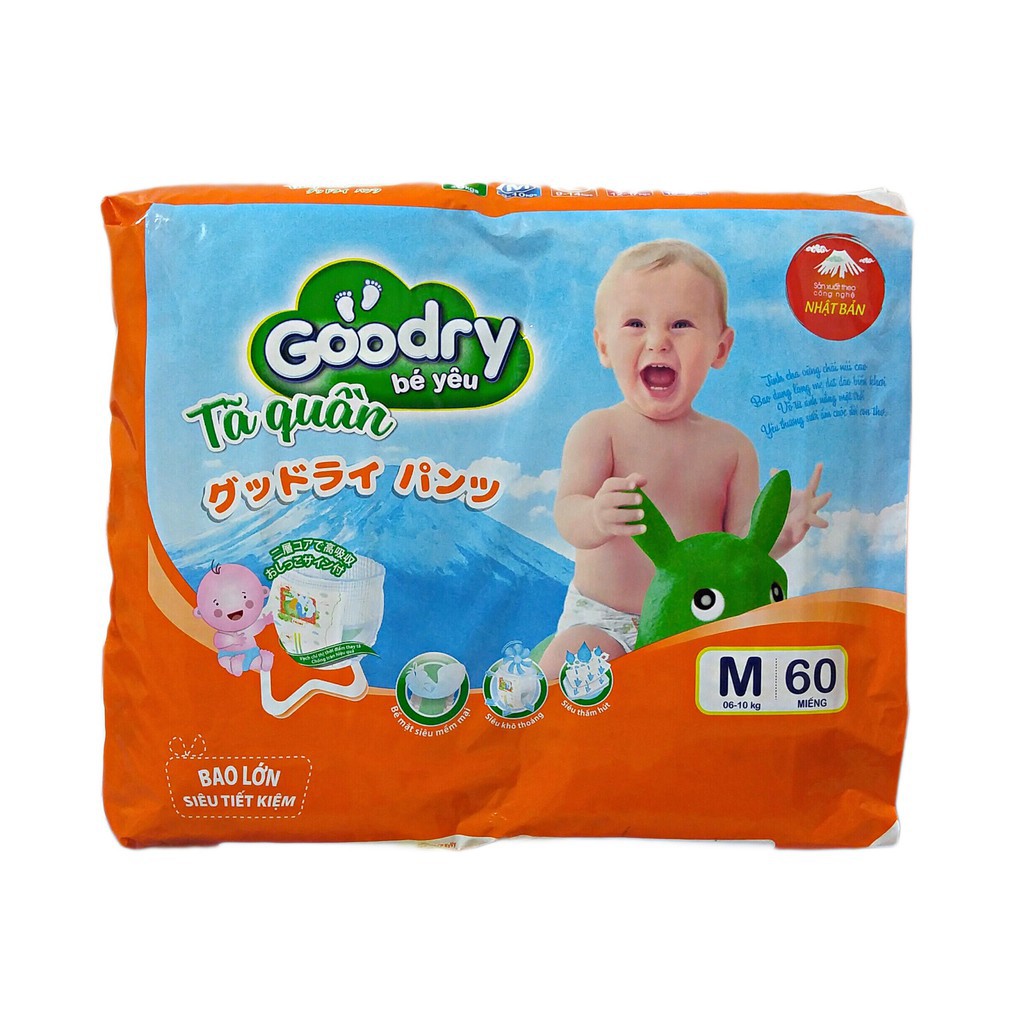 Tã|Bĩm Quần Goodry size M gói 60 miếng [ Tặng thêm 8 miếng], cho bé từ 5 - 11kg