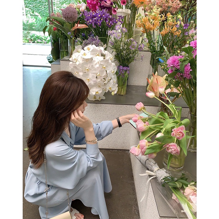 Váy đầm sơ mi nữ suông dáng dài kèm dây thắt đai