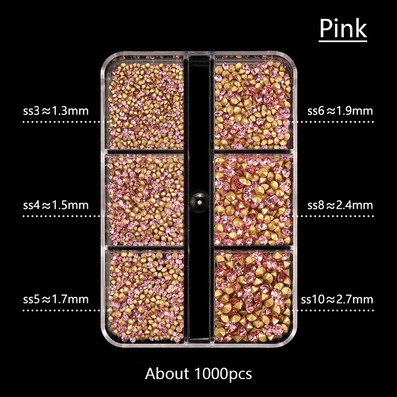 Bộ 1000 Hạt Đá 3D Trang Trí Móng Tay 6 Ngăn
