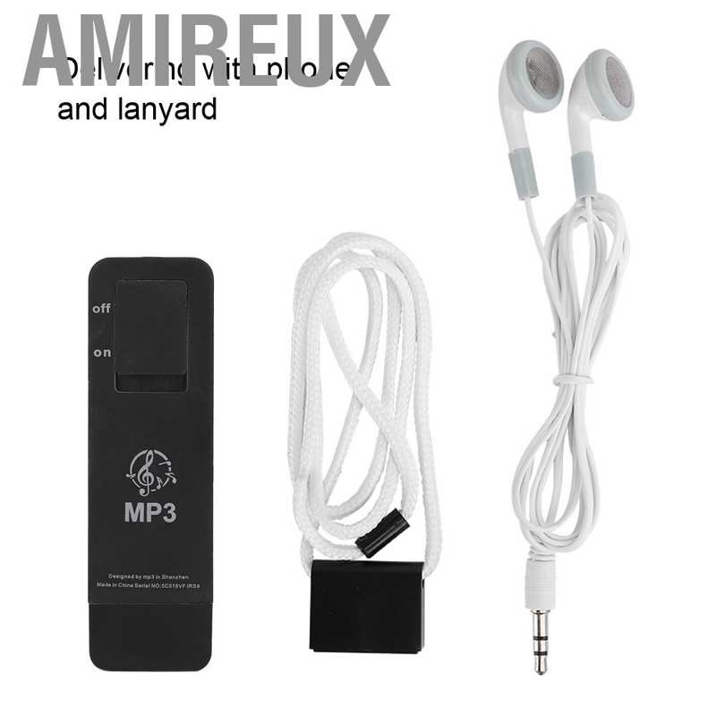 Máy nghe nhạc Amieu mini mp3 hỗ trợ thẻ nhớ TF 32GB hình chữ U nhỏ gọn màu đen kèm tai