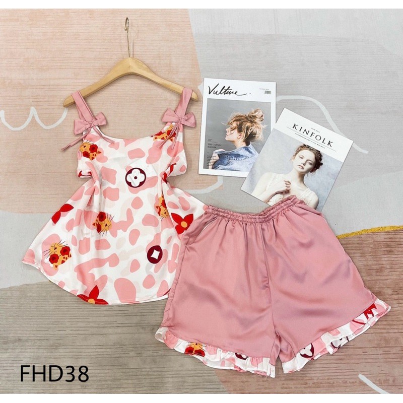 Bộ Lụa 2 dây nơ đùi, lụa santin cao cấp