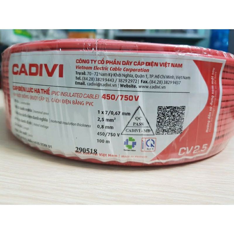 Dây cáp điện cadivi 4.0, 2.5, 3.5 (giá lẻ 10 mét)