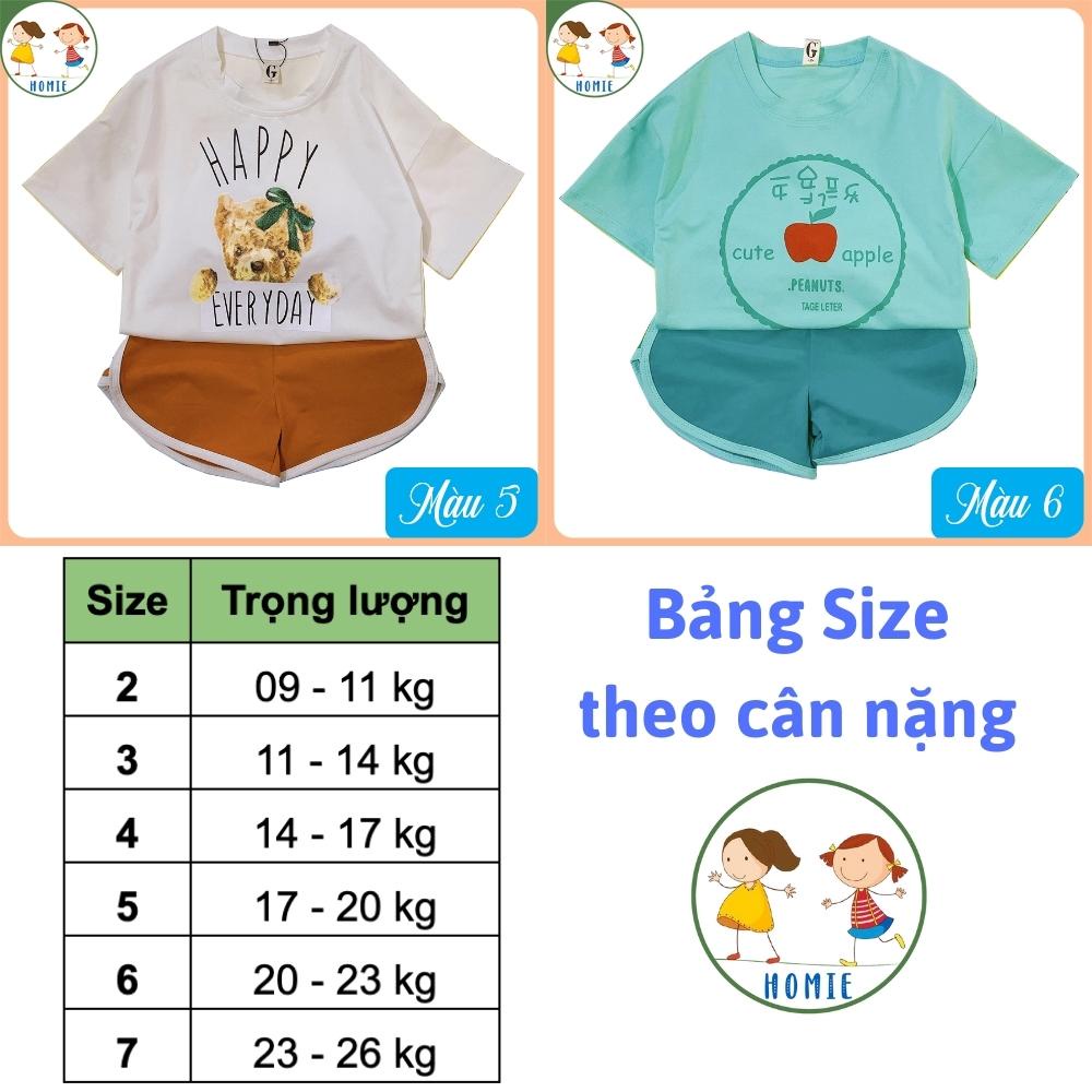 Đồ Bộ Cho Bé Gái 9-26 Kg Set Quần Đùi Áo Cộc Tay Trẻ Em Cotton Mặc Nhà Mềm Mịn Mát Dễ Thương Homie Kids