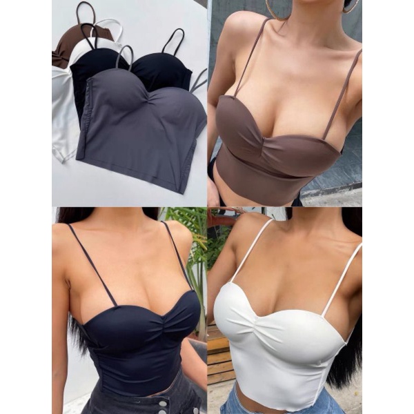 Áo Bra Đúc Su Trơn 2 Dây Dáng Dài Nhúm Ngực Kèm Kèm mút Đệm mã 5881