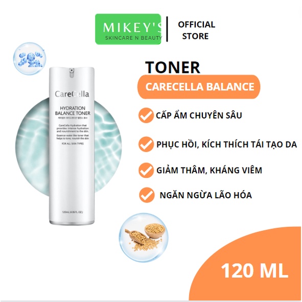 Toner Nước Hoa Hồng Cho Da Dầu Mụn, Dưỡng Ẩm, Trắng Da, Se Khít Lỗ Chân Lông Carecella Hàn Quốc (120Ml)