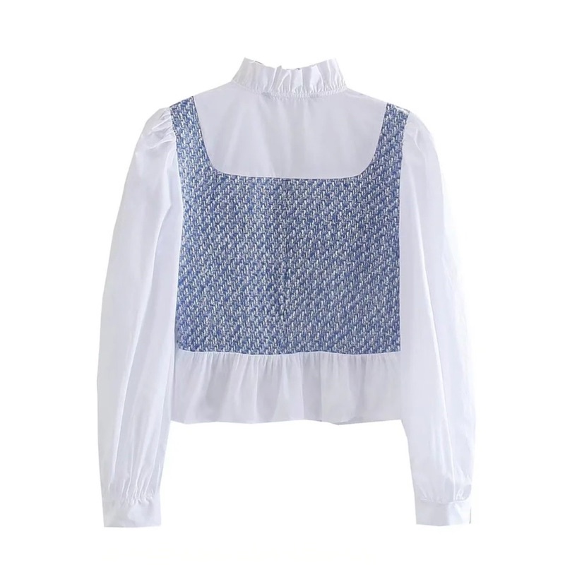 Áo blouse phối màu denim tqxk