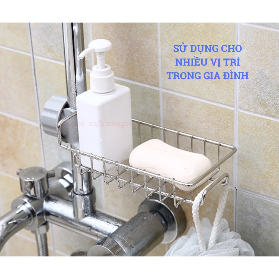 Giá Để Đồ Rửa Bát – Khay Inox Gắn Vòi Rửa Chén – Giá Treo Vòi Đựng Đồ Inox Đa Năng