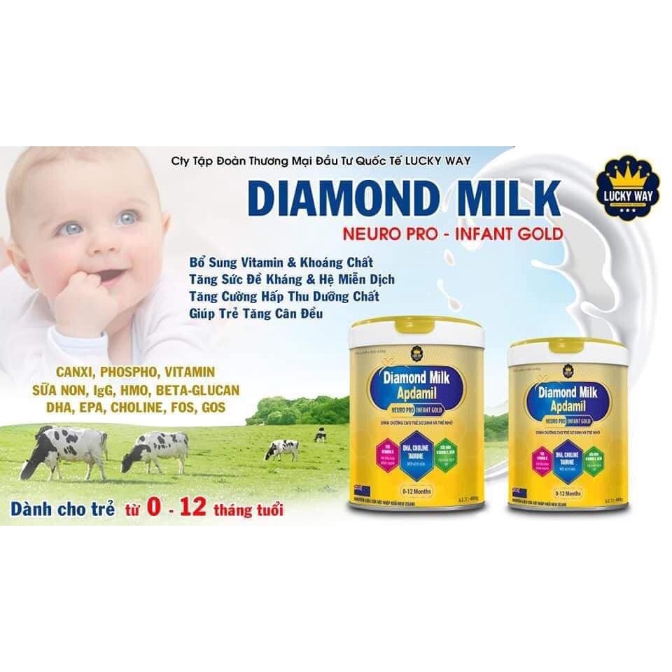 Sữa DIamond Sữa DMA Infan Gold Hỗ Trợ tăng cường hệ miễn dịch, phát triển hệ xương Hộp 900g