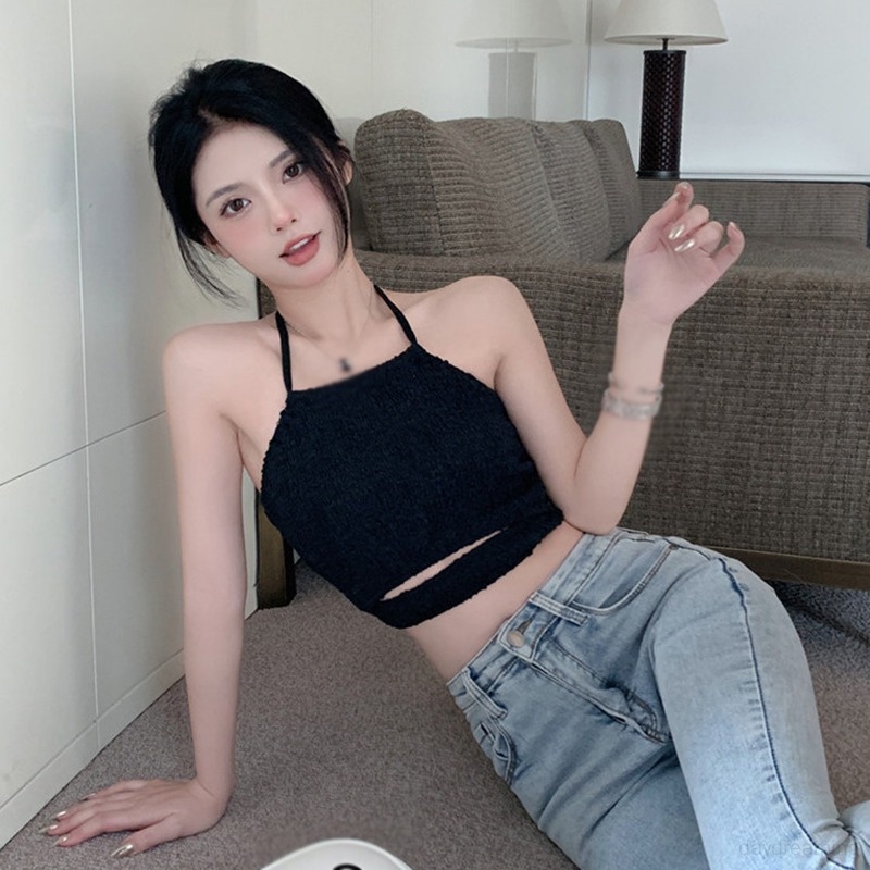 Áo Croptop Dệt Kim Không Tay Màu Sắc Đơn Giản Quyến Rũ Phong Cách Hàn Quốc