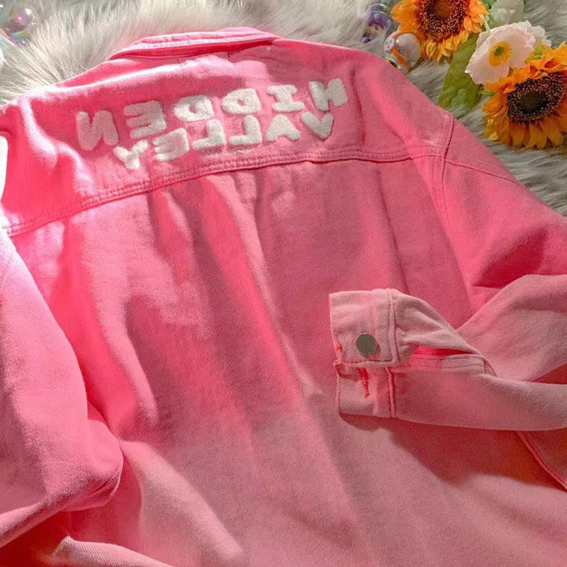 Áo khoác denim tay dài dáng rộng nhuộm màu gradient phong cách Hàn Quốc thời trang xuân thu cho nữ 2021