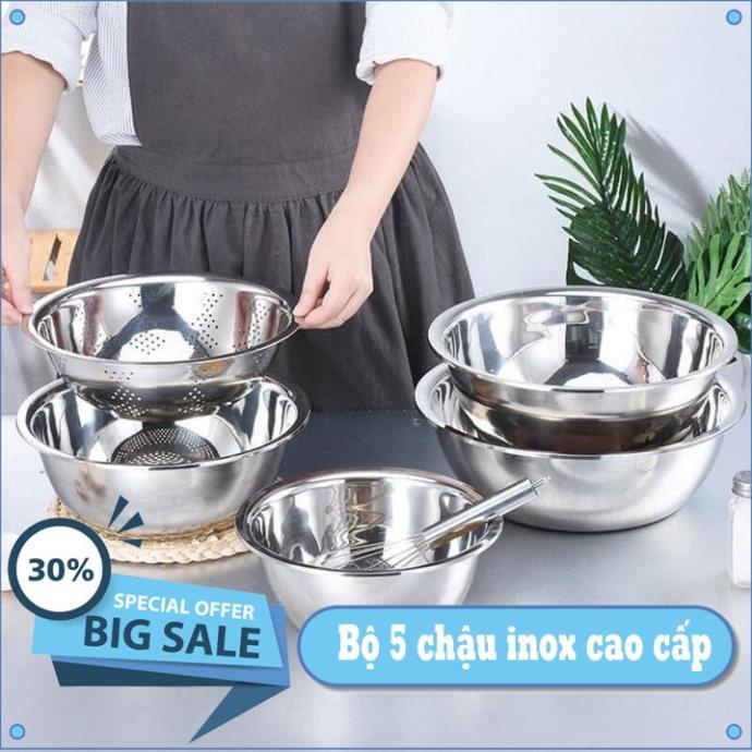 [HÀNG MỚI VỀ] Bộ 5 chậu inox cao cấp các cỡ từ to đến nhỏ xuất Nhật