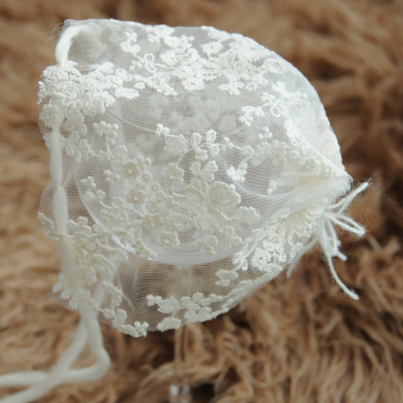 Mũ Bonnet Công Chúa Chất Liệu Cotton Màu Trắng Phối Ren Hoa Xinh Xắn Cho Bé Gái